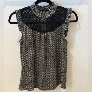 Lily White High Collar Lace Panel Keyhole Back Blouse